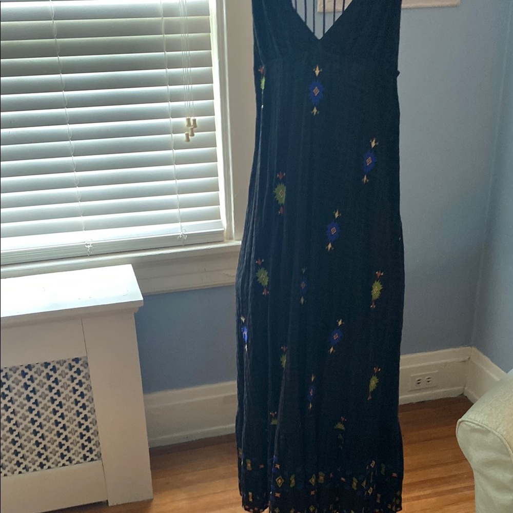 Anthropologie Blue ,green & orange embroidered Embellished Maxi Sundress